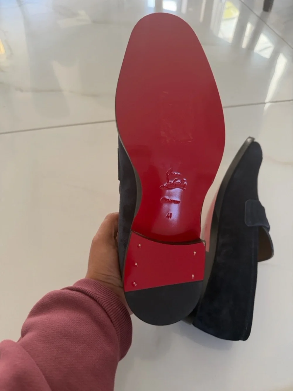 CHRISTIAN LOUBOUTIN - BLUE SUEDE "VARSIMOC" LOAFERS - Picture 4 of 6